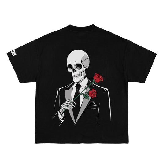 Suited Skeleton Rose Oversized Tee