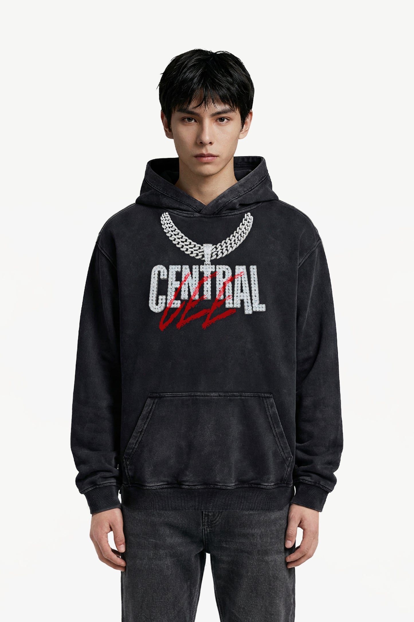 Iced Out Central Cee - Vintage Acid-Wash Heavyweight Oversized Hoodie