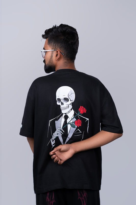 Suited Skeleton Rose Oversized Tee