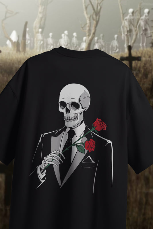 Suited Skeleton Rose Oversized Tee